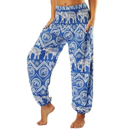 Digital Printed Lantern Pants Loosely Thin Elastic Waist Harem Pants