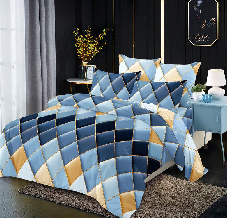 Light luxury style gilt line geometric elements rhombus line quilt cover kit