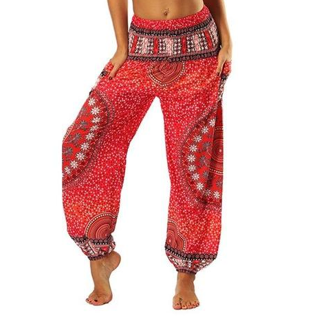 Digital Printed Lantern Pants Loosely Thin Elastic Waist Harem Pants