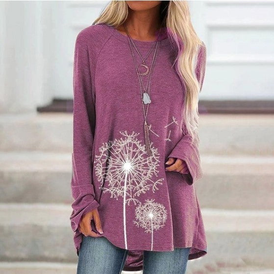 Round Neck Print Long Sleeve Top Sweatshirt