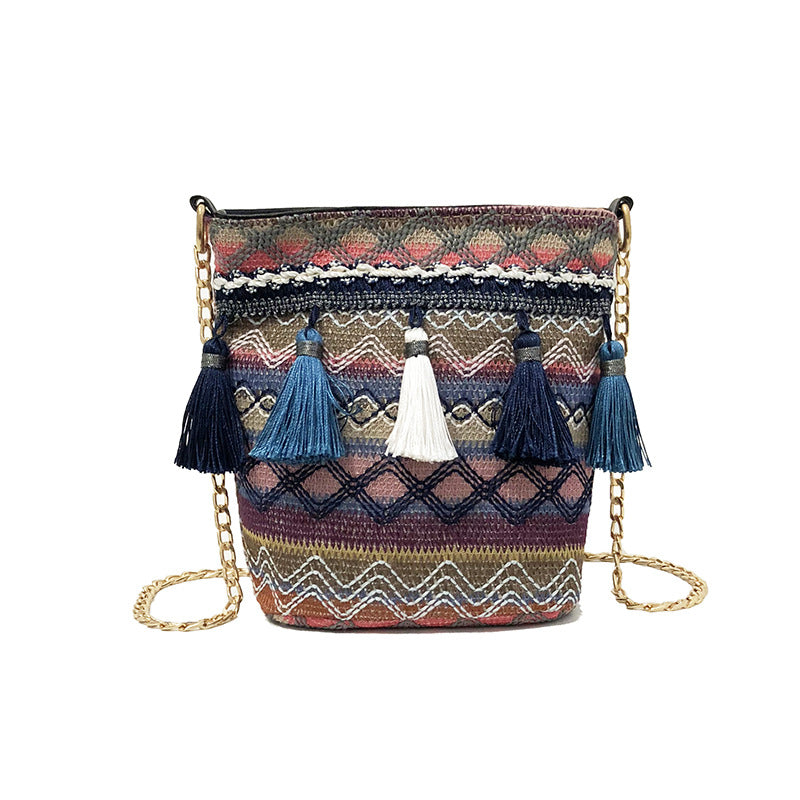 Tassel ethnic style linen bag