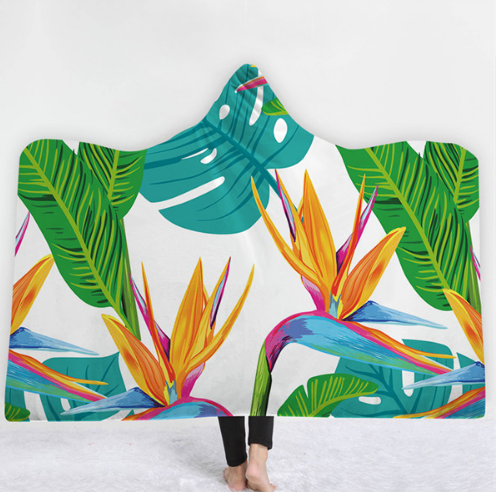 Hooded Thermal Fleece Blanket Coral Fleece Print Winter Warm Home Travel Portable Wearable Thick Hoodie Blanket For Adults Kids