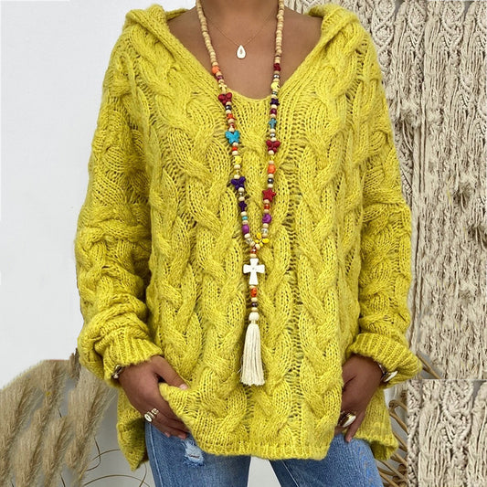 Solid color twist sweater knitted hoodie