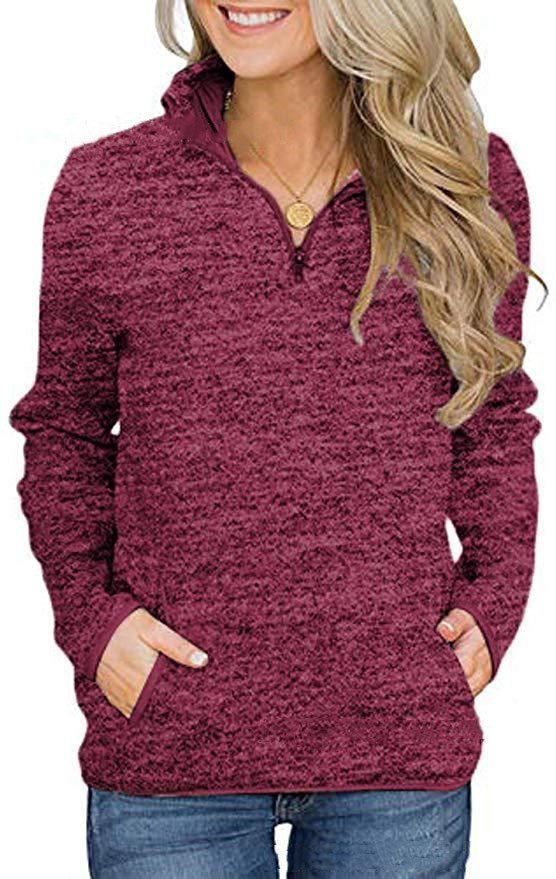 Women's long-sleeved stand-collar zipper sweater