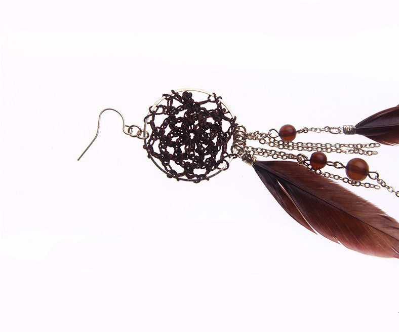 Chain tassel feather earrings