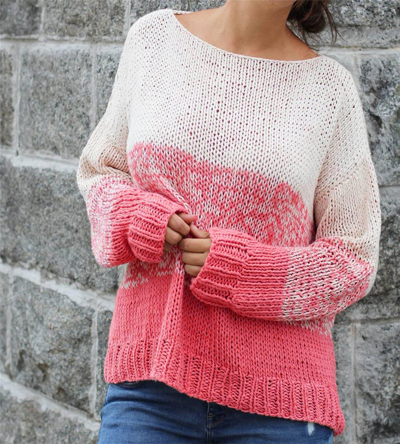 Casual Loose Color-blocking Pullover Long-sleeved Sweater