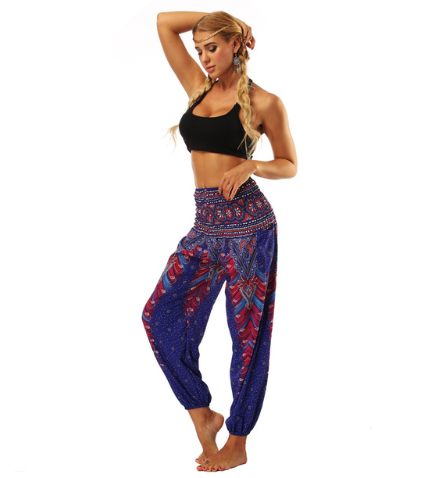 Digital Printed Lantern Pants Loosely Thin Elastic Waist Harem Pants