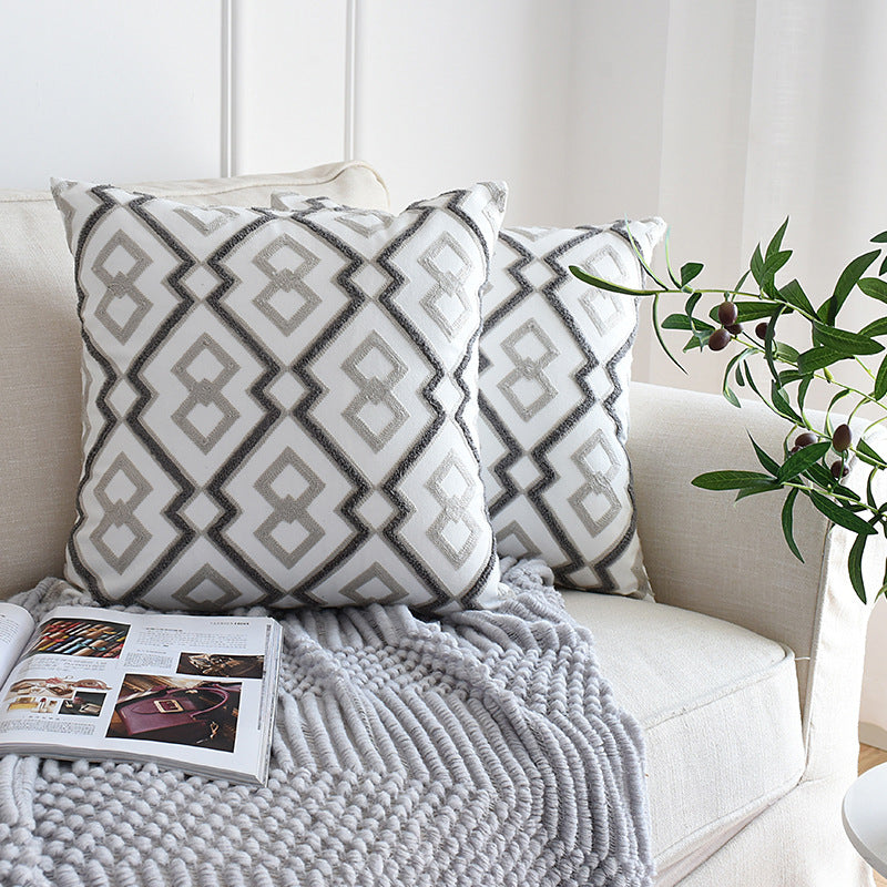 Nordic geometric embroidery pillowcase