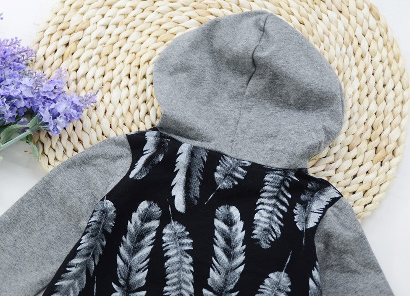 Hooded Feather Print Romper