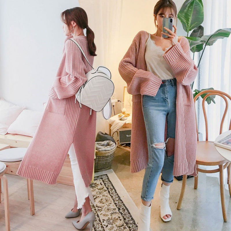 Women's over-the-knee loose large thick knit cardigan