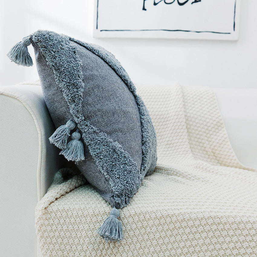 Household Indian Style Embroidered Tufted Tassel Pillowcase