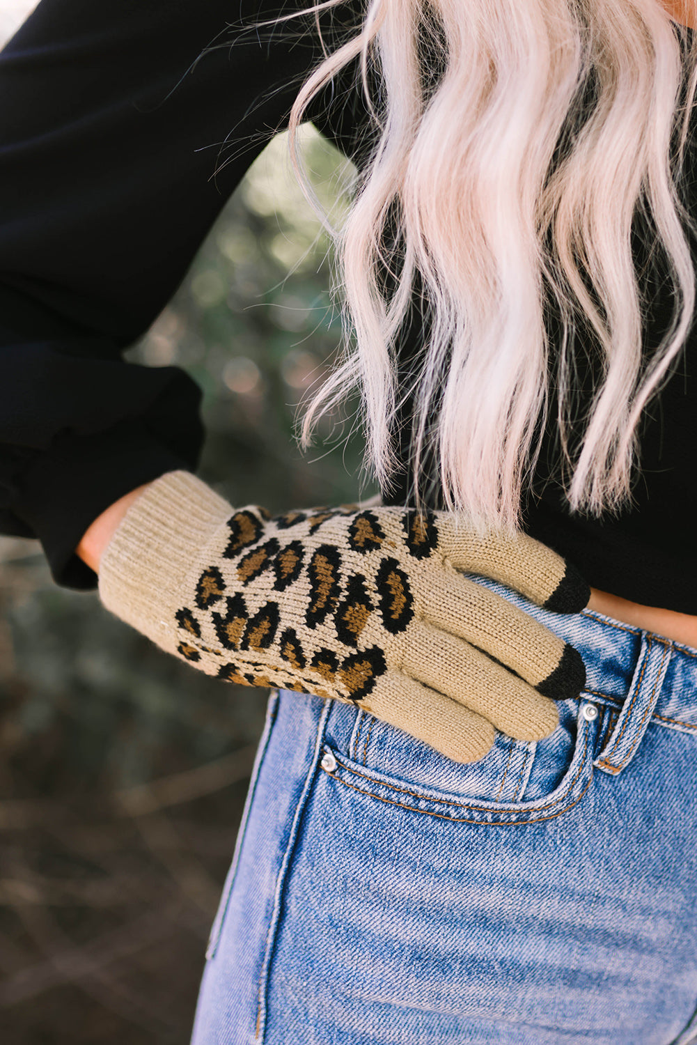 Leopard Pattern Knit  Touch Screen Gloves