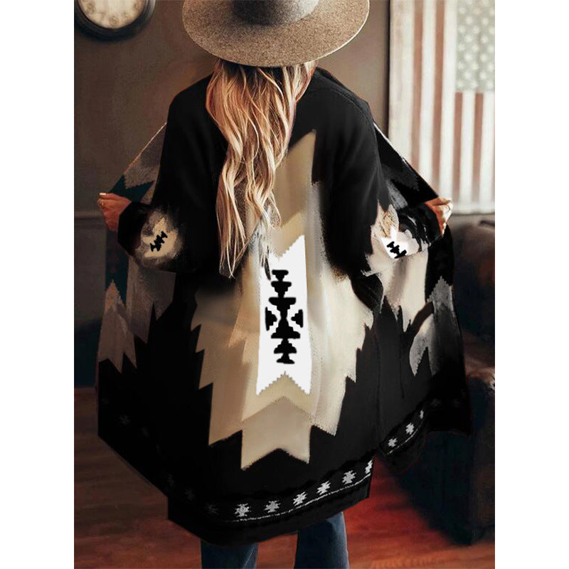 Long sleeve printed cardigan sweater