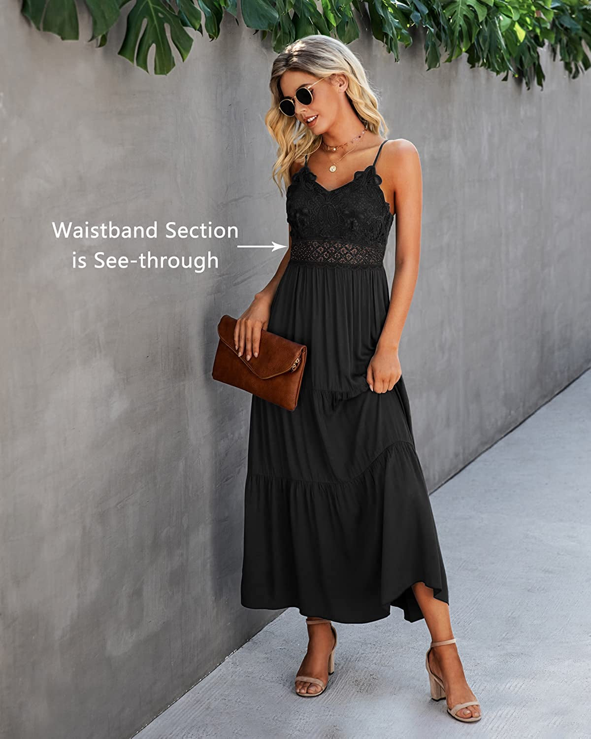 Women'S Beach Crochet Lace Maxi Dress Solid Color Summer Vacation Spaghetti Strap Long Dress 2023