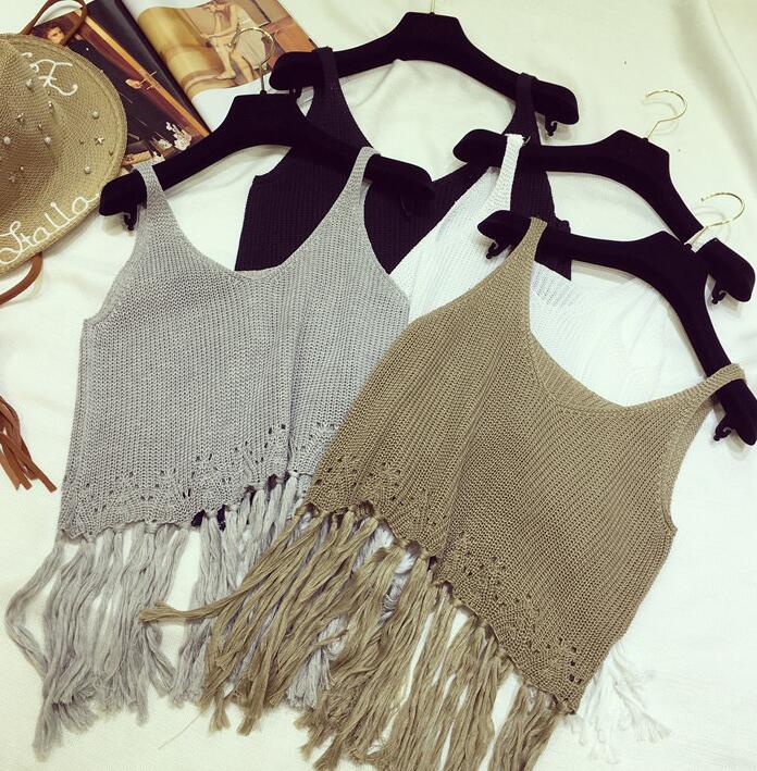 One Size Fringe Knit Cropped Top