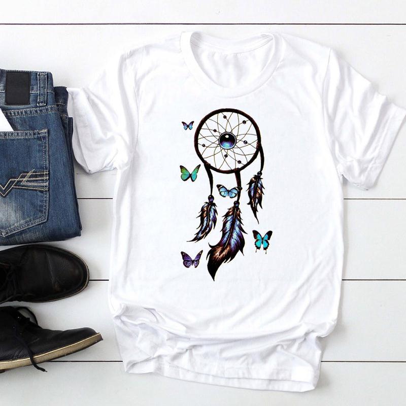 Women's Feather Printed Watercolor Short-sleeved T-shirt