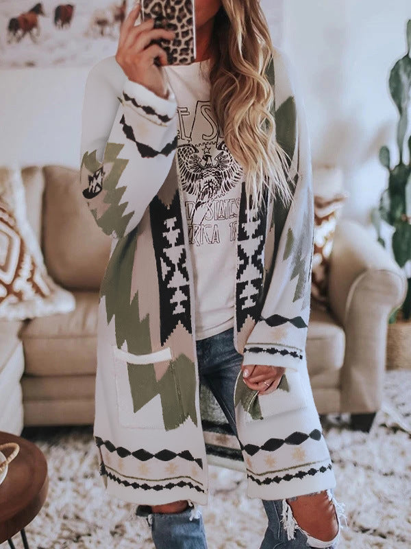 Long sleeve printed cardigan sweater