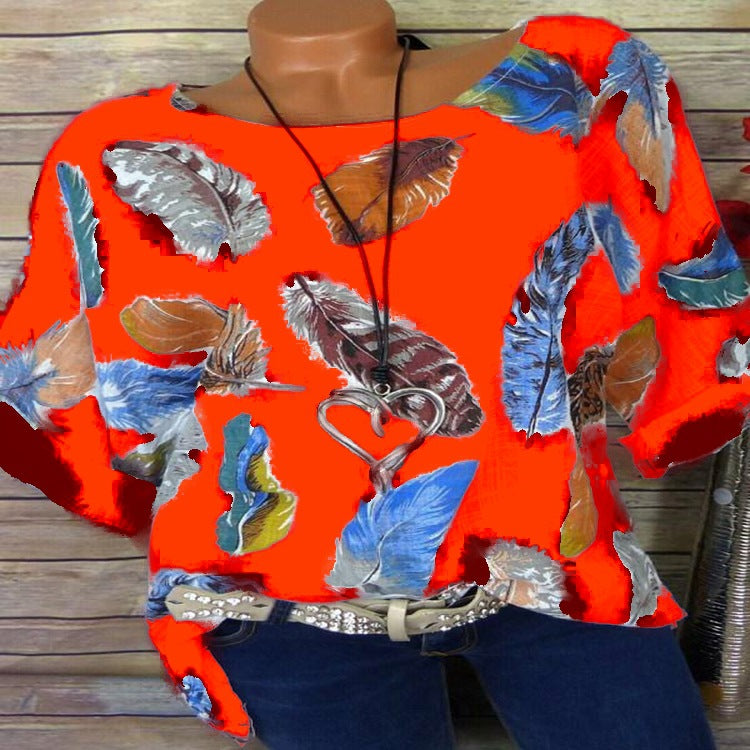 Feathers Colorful Three Quarter Sleeve Blouse