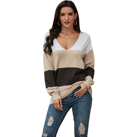 Colorblock top sweater loose