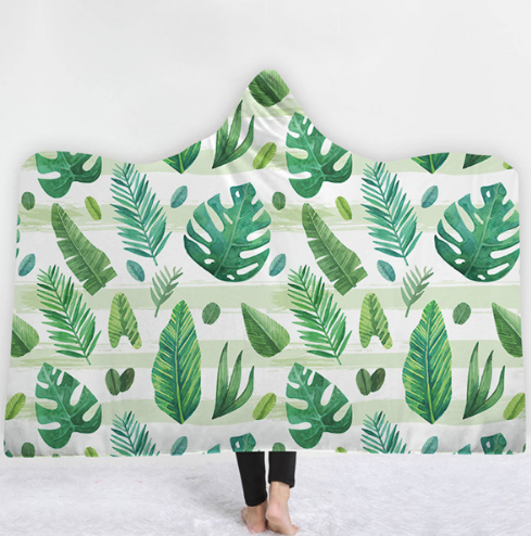 Hooded Thermal Fleece Blanket Coral Fleece Print Winter Warm Home Travel Portable Wearable Thick Hoodie Blanket For Adults Kids