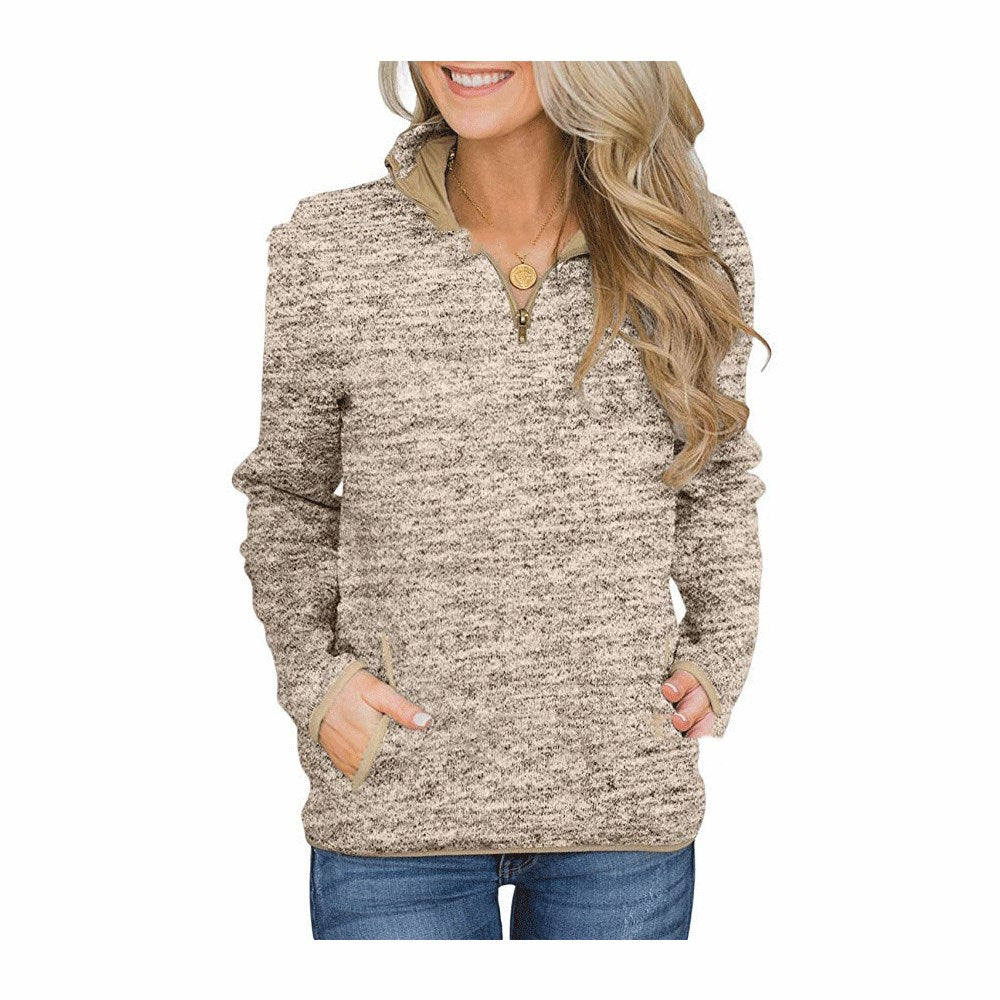Women's long-sleeved stand-collar zipper sweater