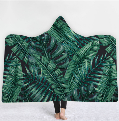 Hooded Thermal Fleece Blanket Coral Fleece Print Winter Warm Home Travel Portable Wearable Thick Hoodie Blanket For Adults Kids