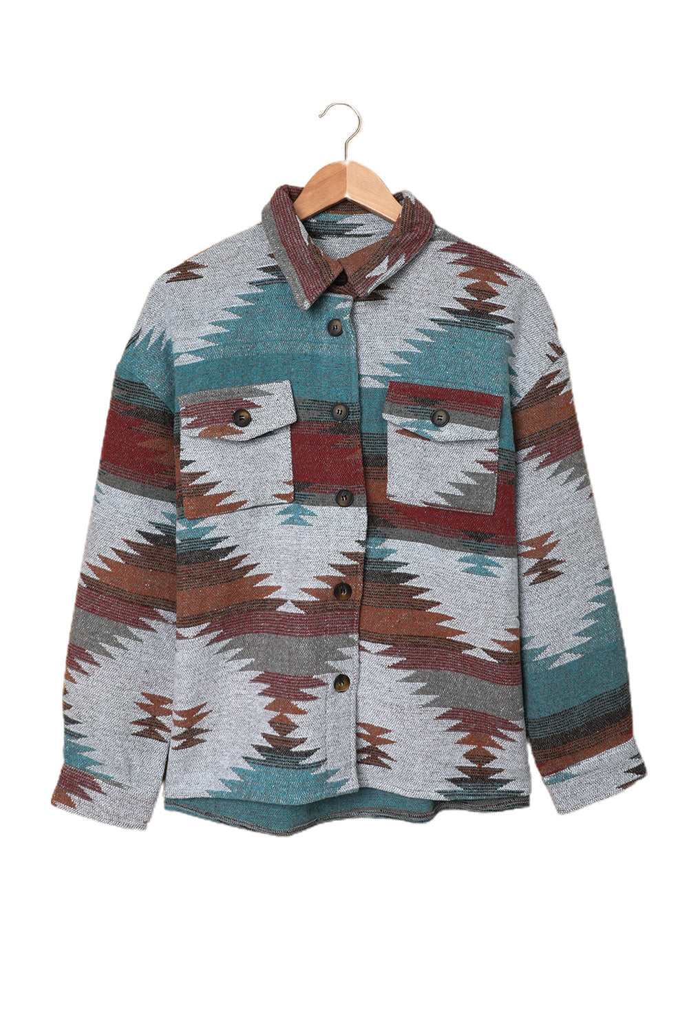 Distressed Aztec Print Lapel Long Sleeve Button Shirt Jacket
