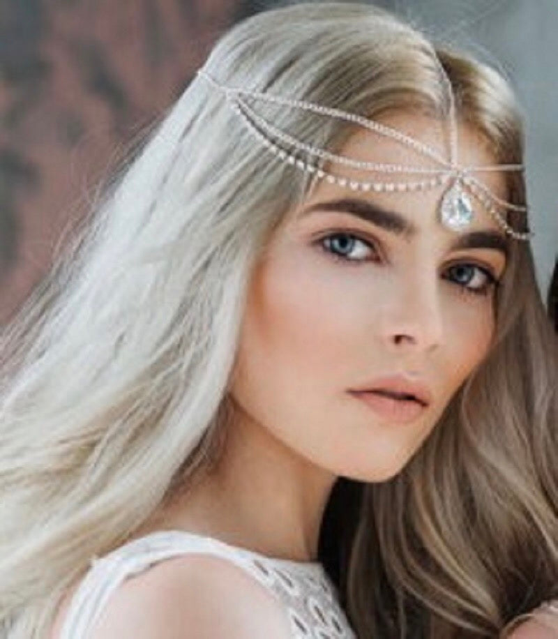 Crystalline Forehead Ornament With Falling Eyebrow Ethnic Headdress