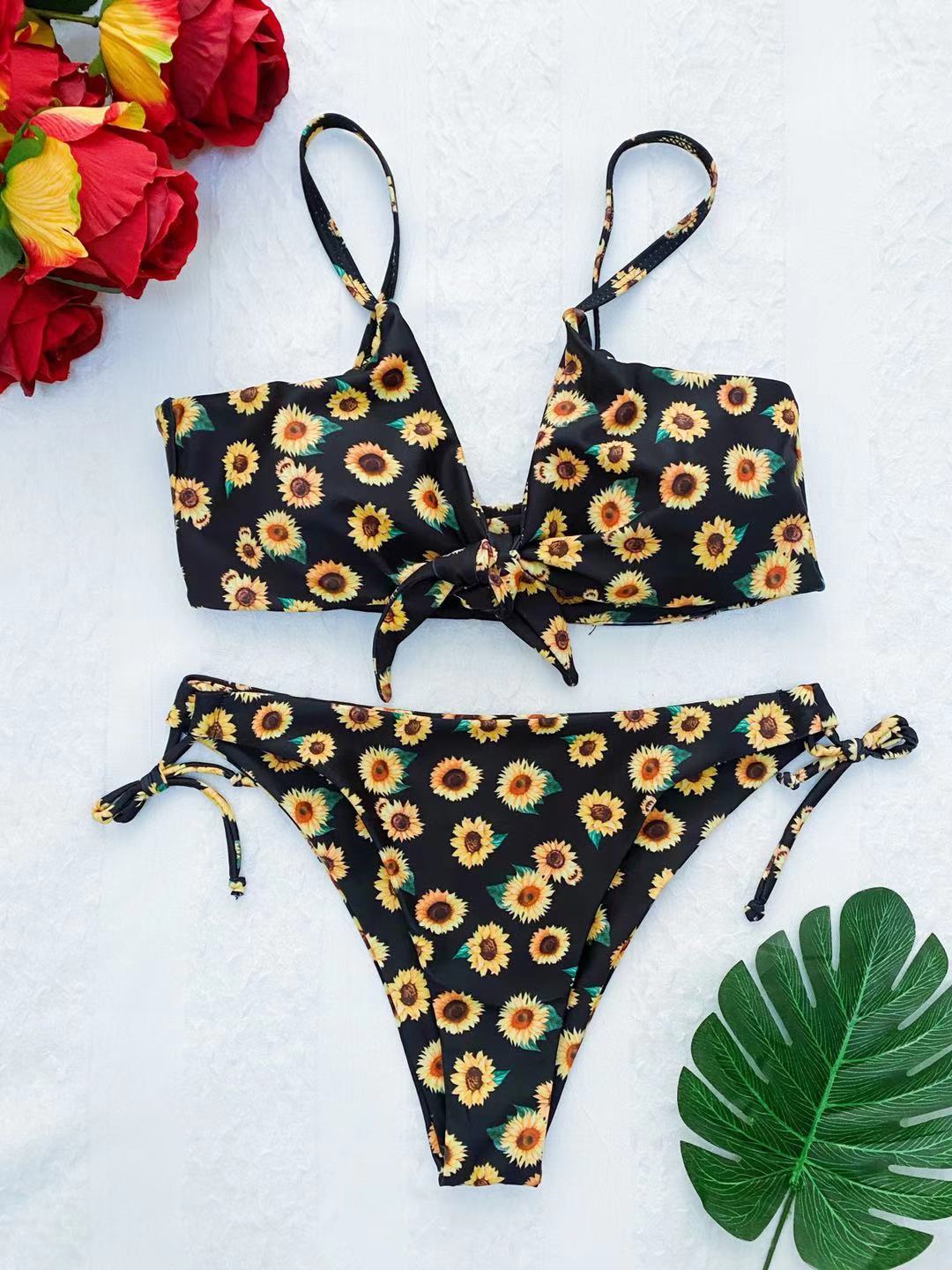 new buckle swimsuit female  sexy split swimsuit female sunflower bikini  swimsuit