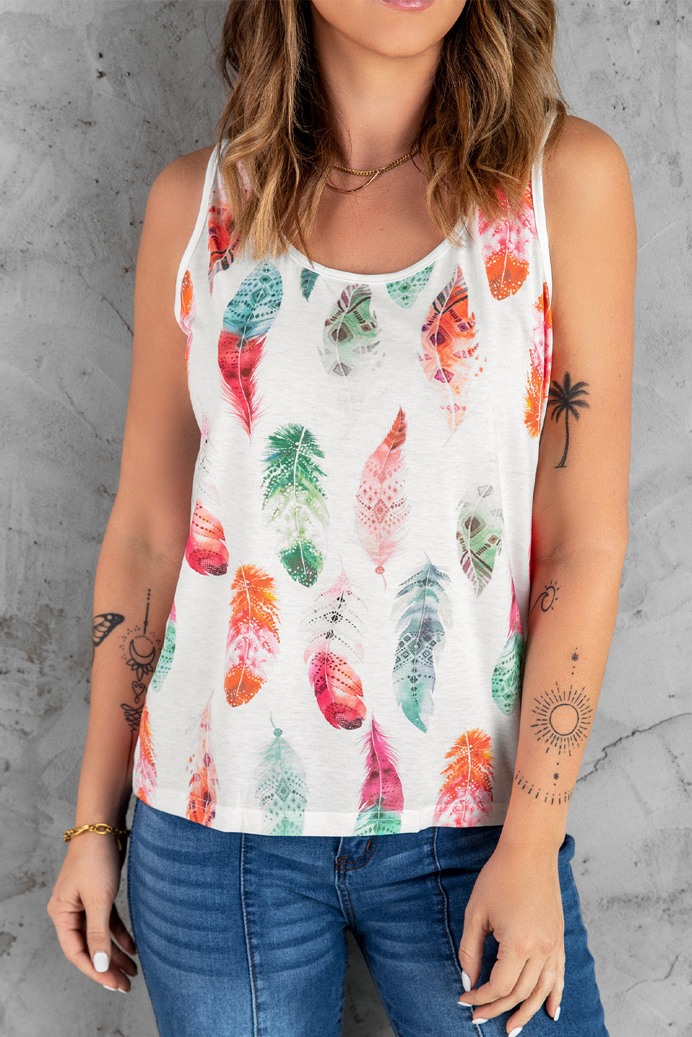 Multicolor Aztec Feather Tank Top