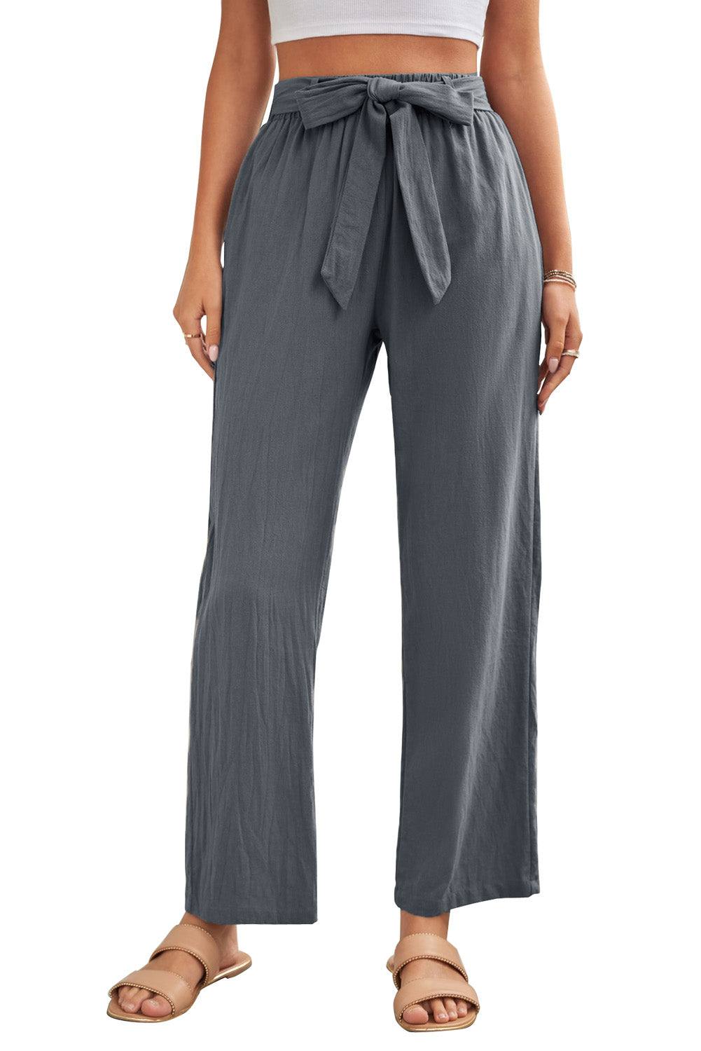 Elastic Waist Drawstring Wide Leg Pants