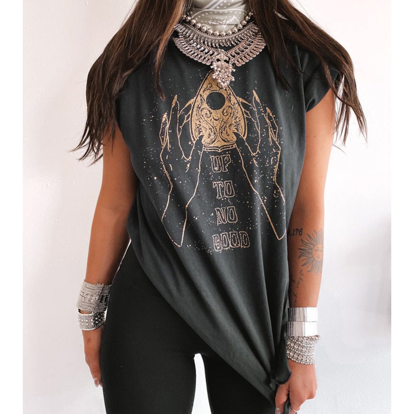 Dropped Short Sleeve Side Slit T-Shirt Summer Loose Top