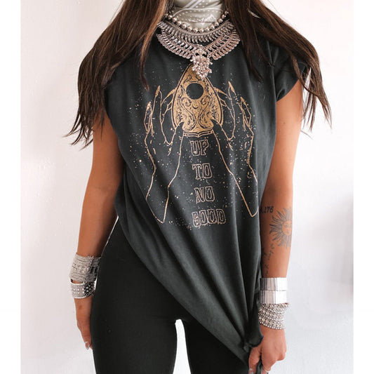 Dropped Short Sleeve Side Slit T-Shirt Summer Loose Top