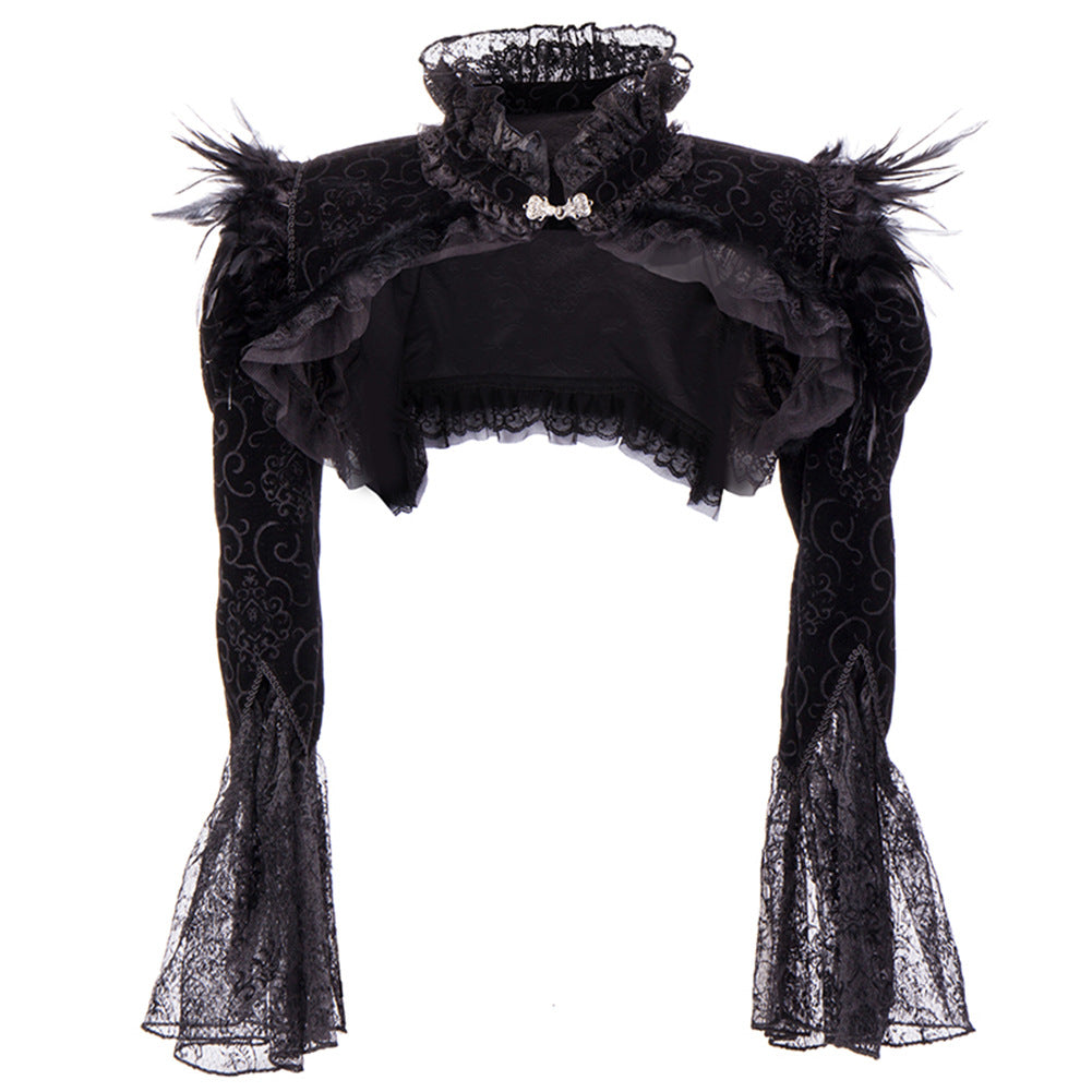 Feather Shawl Ultra Short Standing Collar Flared Sleeve Coat