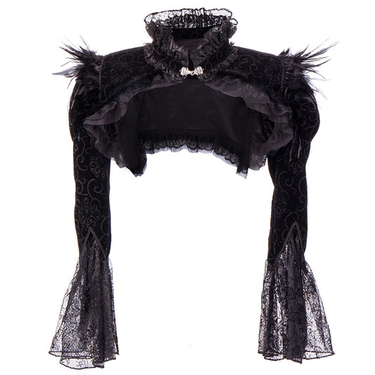 Feather Shawl Ultra Short Standing Collar Flared Sleeve Coat