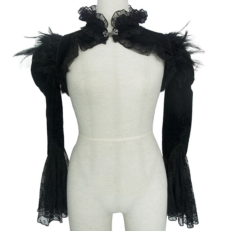 Feather Shawl Ultra Short Standing Collar Flared Sleeve Coat