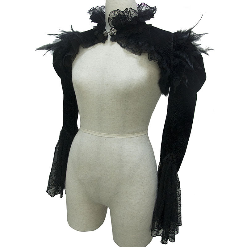 Feather Shawl Ultra Short Standing Collar Flared Sleeve Coat
