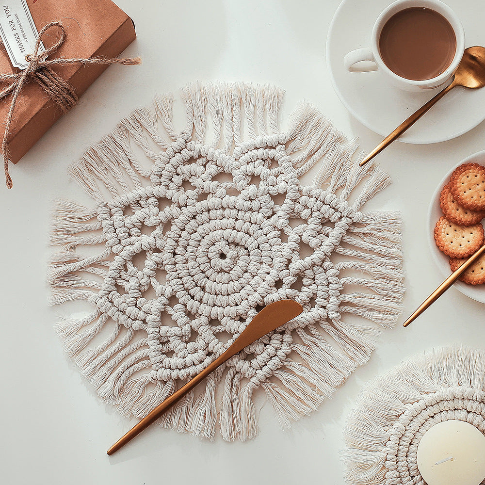 Nordic Creative Woven Placemat Round Sun Flower Coaster