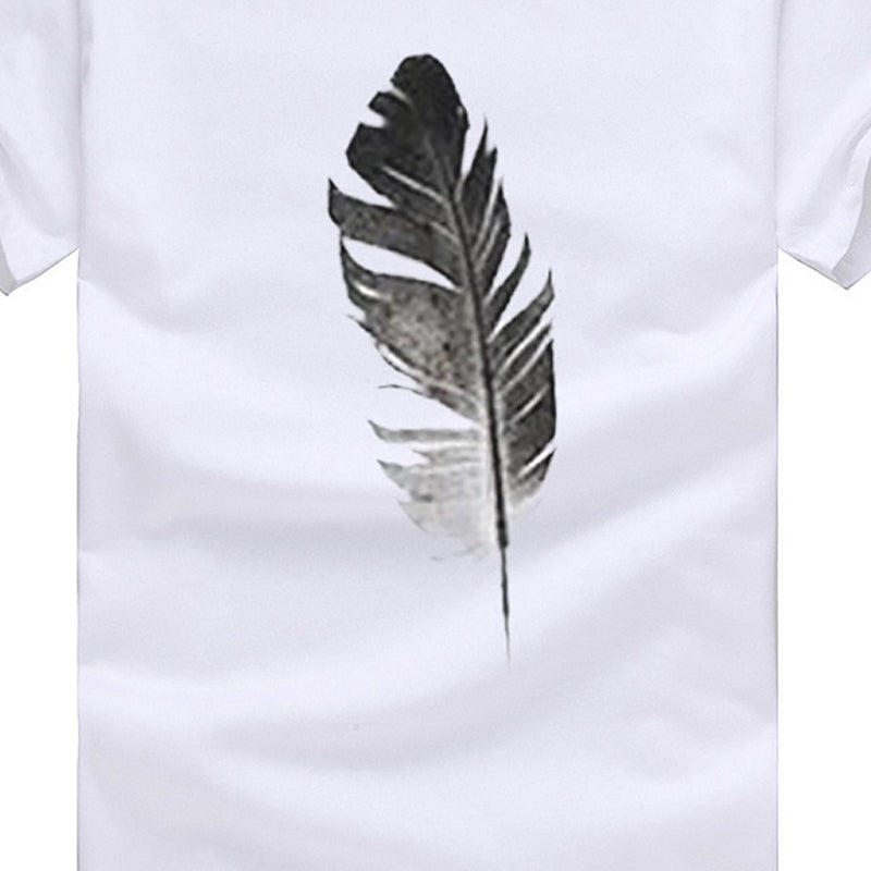 Feather Personality Print Casual Pullover Short Sleeve
