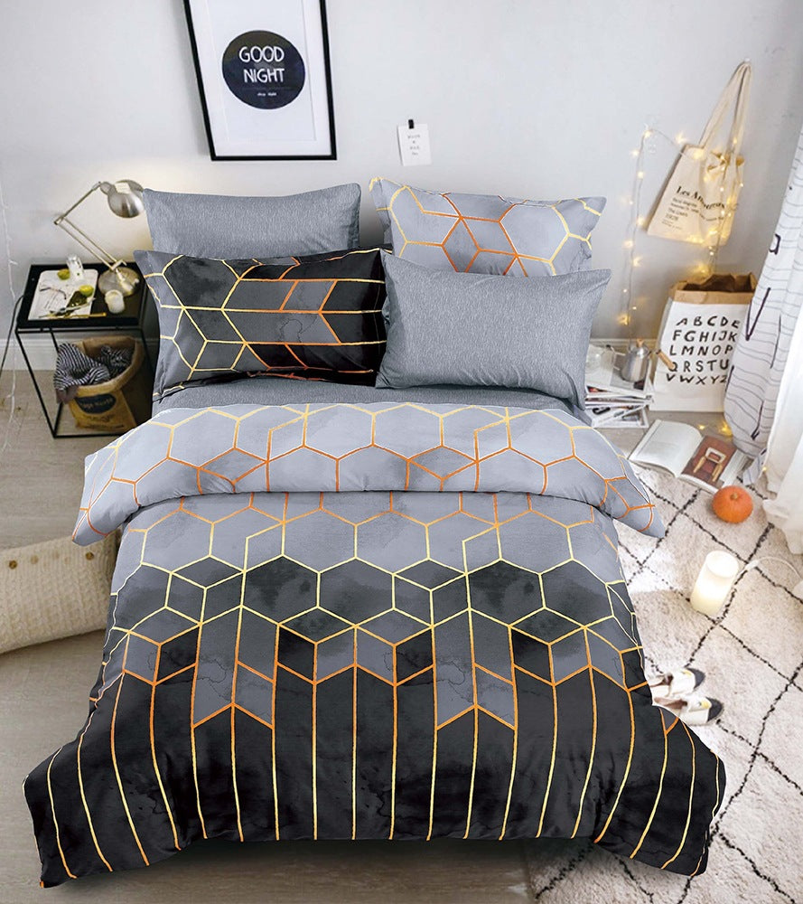 Light luxury style gilt line geometric elements rhombus line quilt cover kit