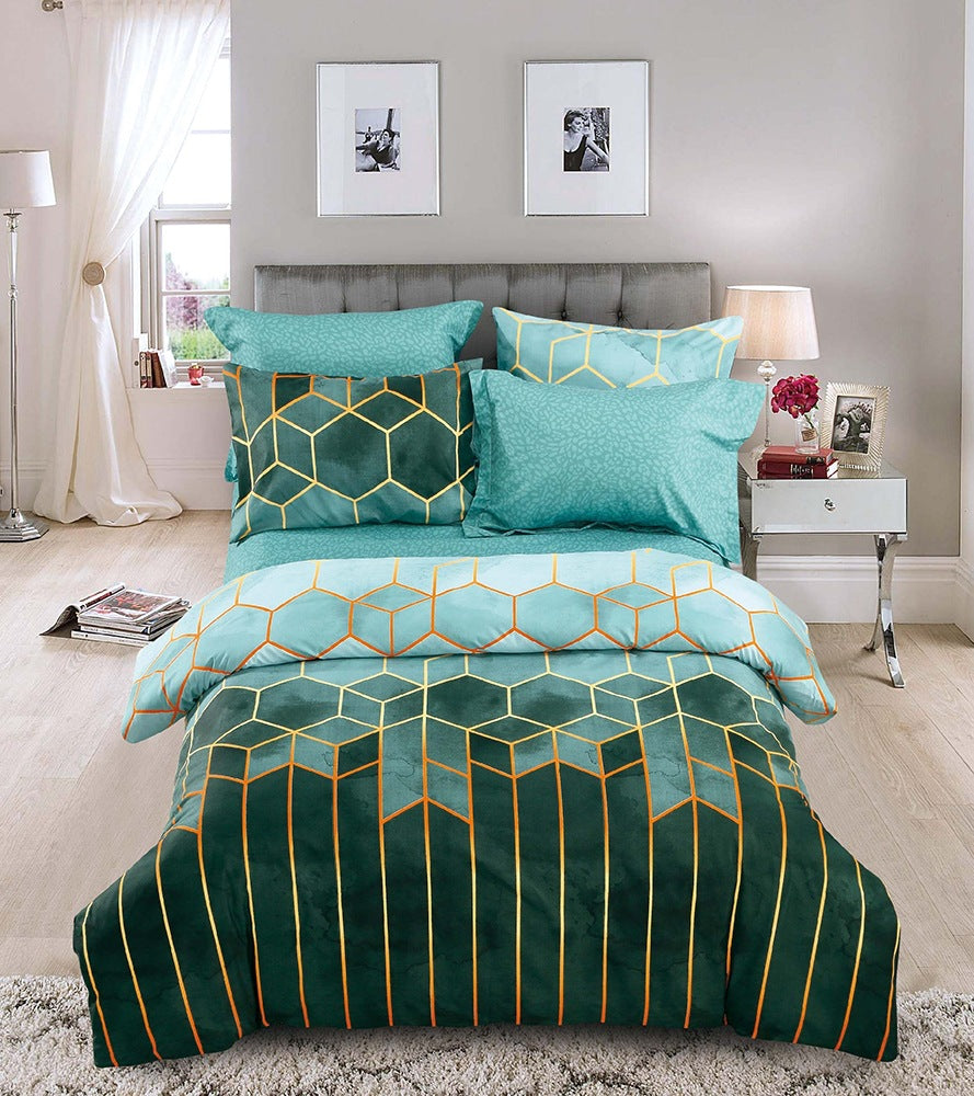 Light luxury style gilt line geometric elements rhombus line quilt cover kit