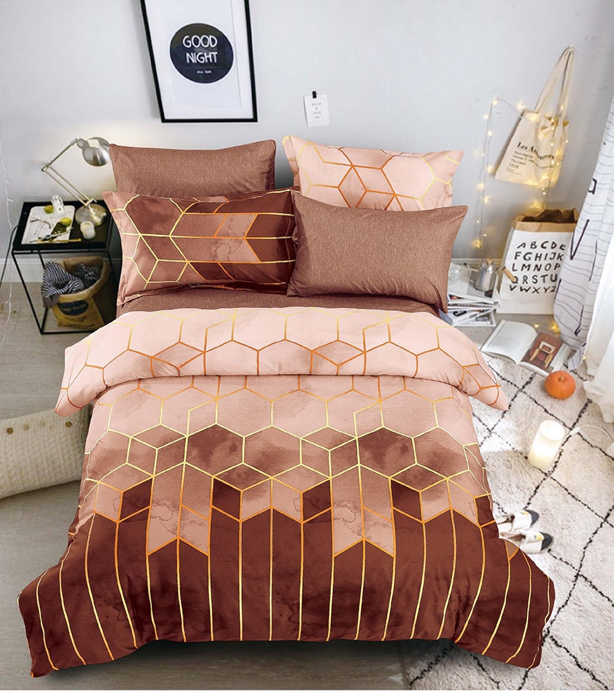 Light luxury style gilt line geometric elements rhombus line quilt cover kit