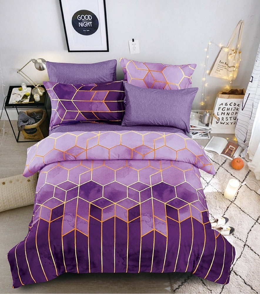 Light luxury style gilt line geometric elements rhombus line quilt cover kit