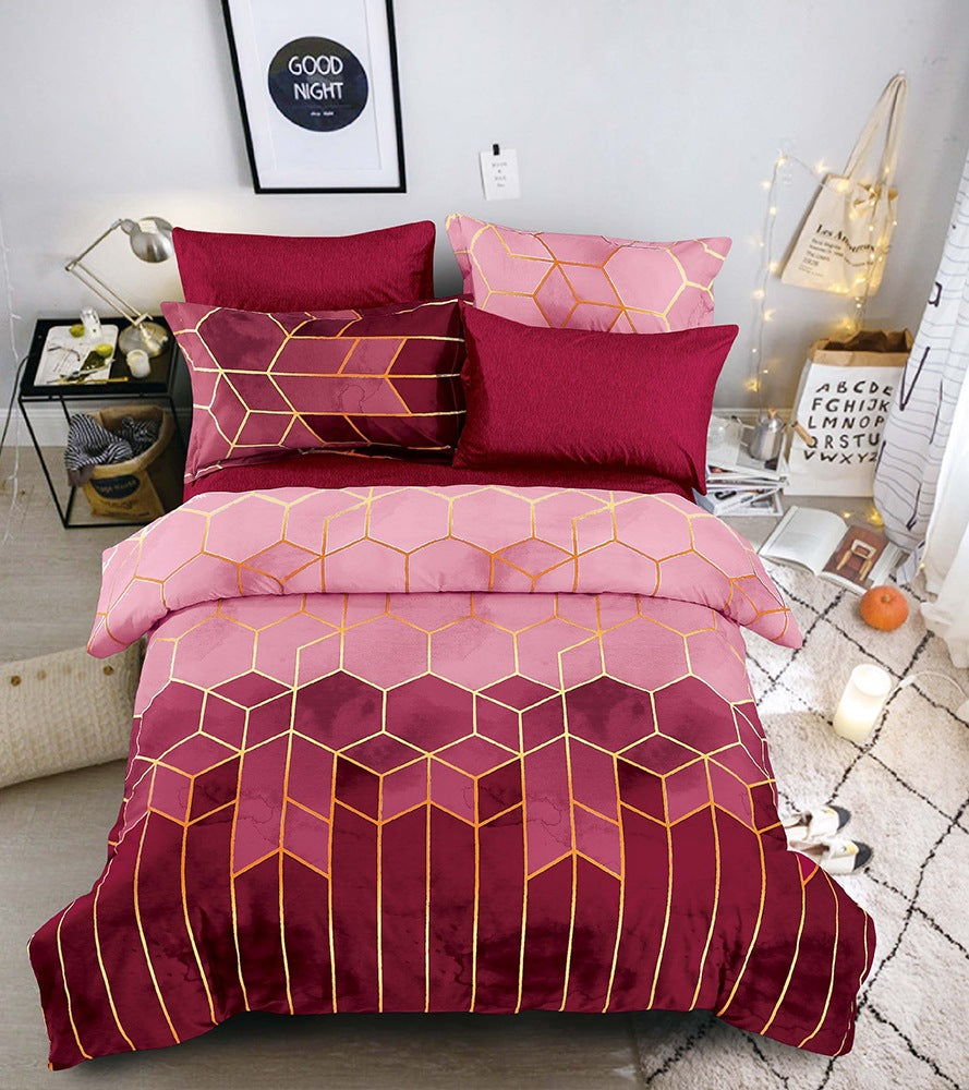 Light luxury style gilt line geometric elements rhombus line quilt cover kit