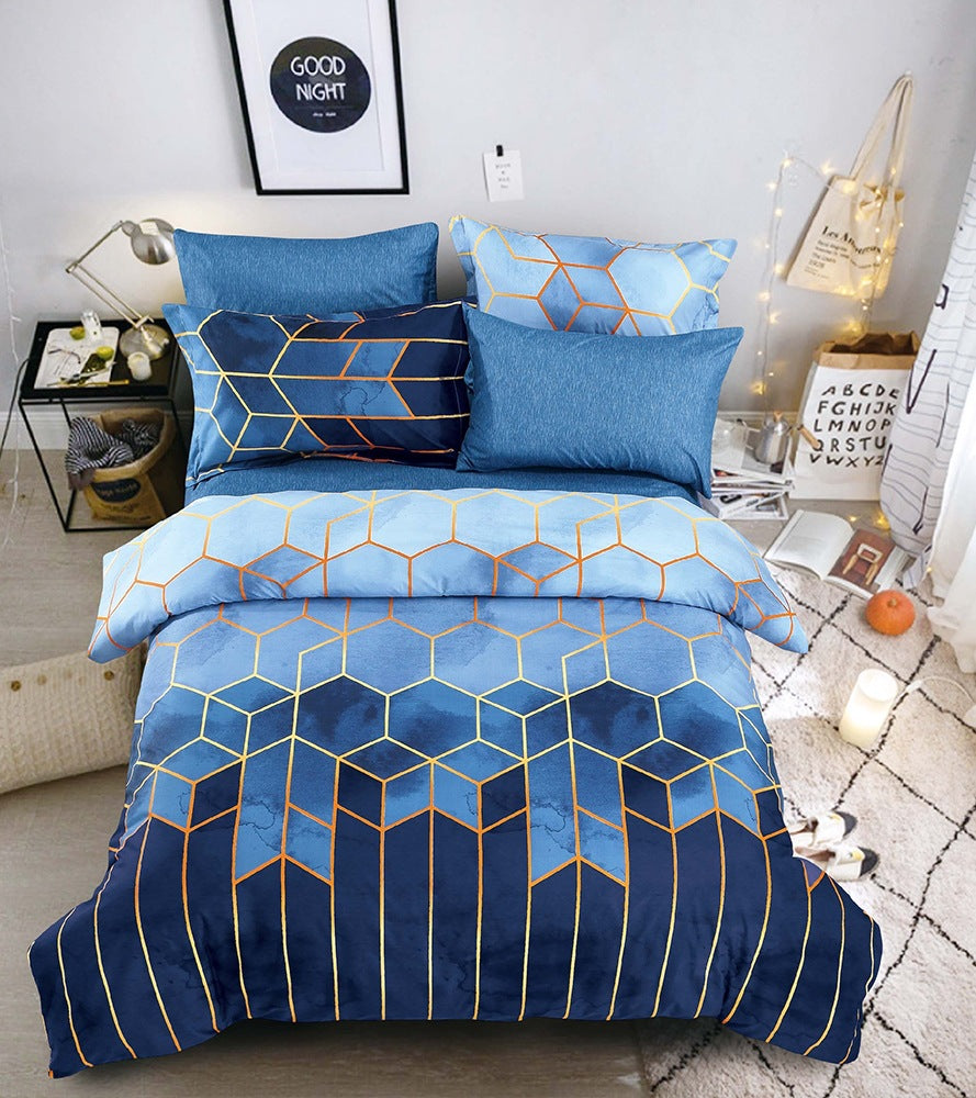 Light luxury style gilt line geometric elements rhombus line quilt cover kit