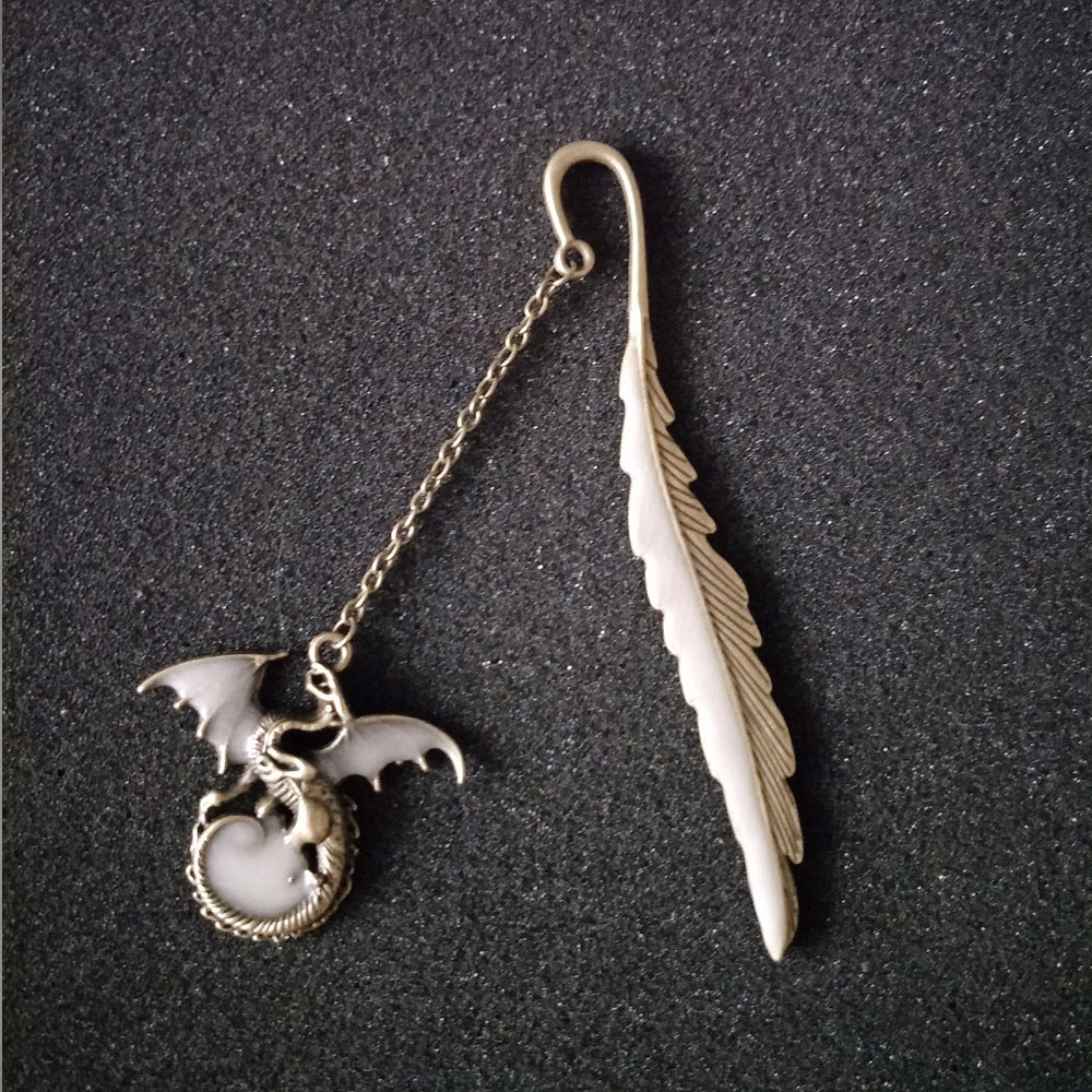 Vintage Metal Luminous Feather Flying Dragon Bookmark