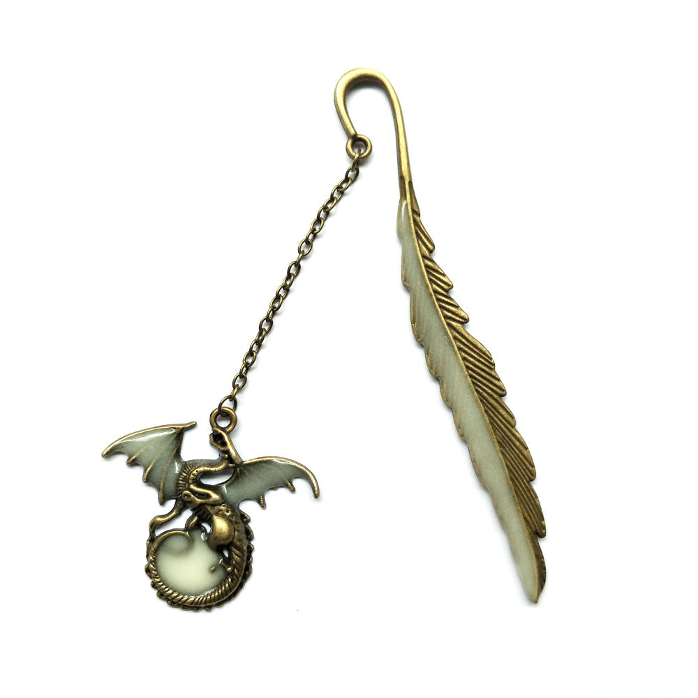 Vintage Metal Luminous Feather Flying Dragon Bookmark