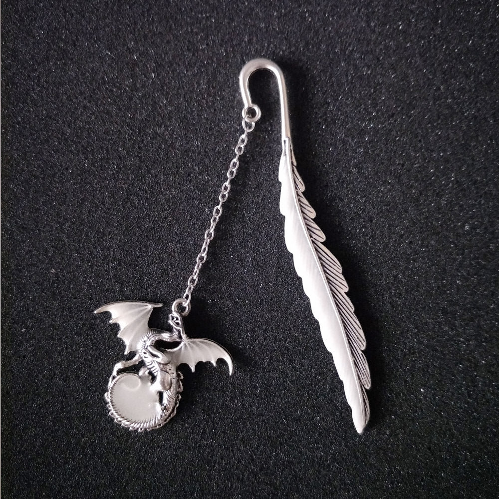Vintage Metal Luminous Feather Flying Dragon Bookmark