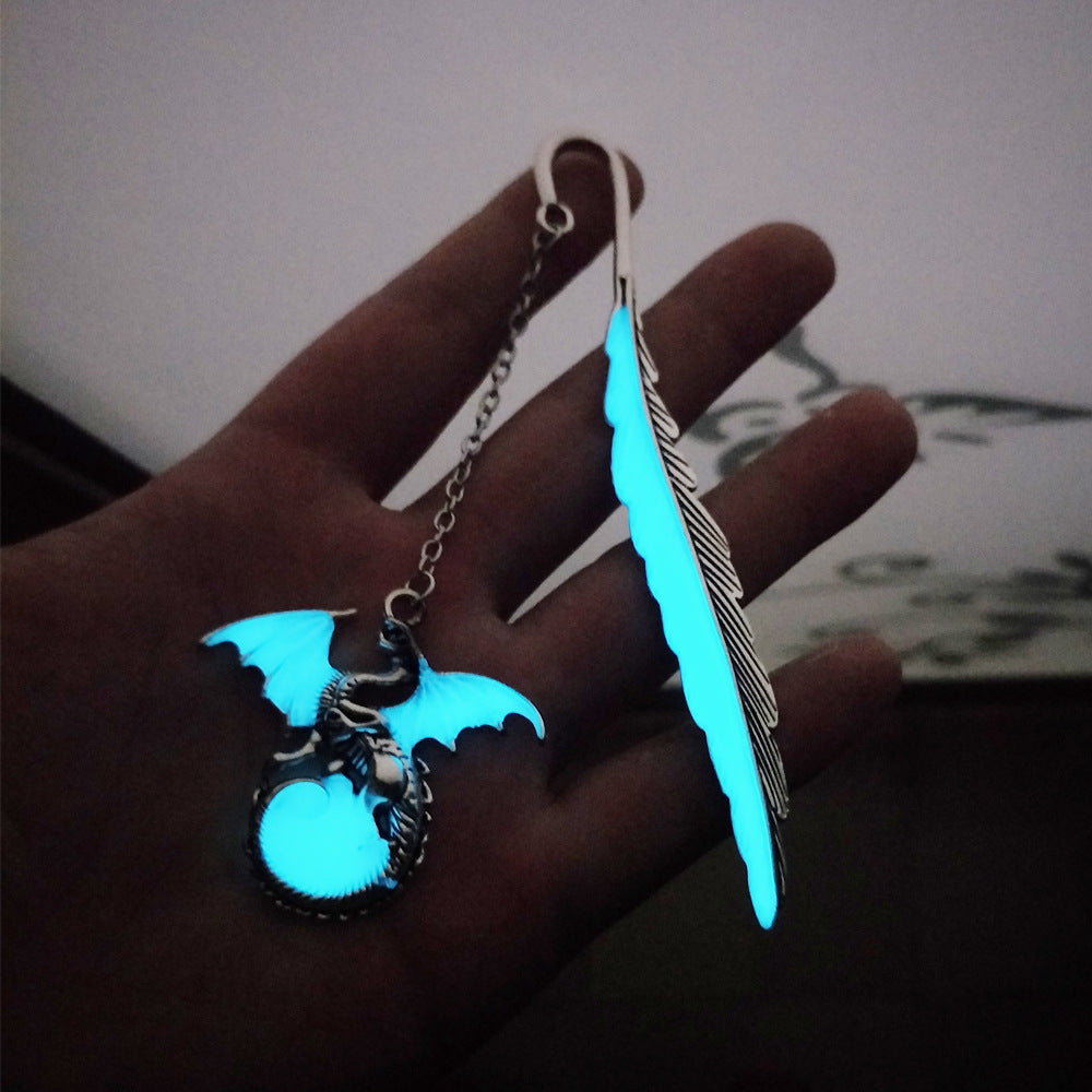 Vintage Metal Luminous Feather Flying Dragon Bookmark
