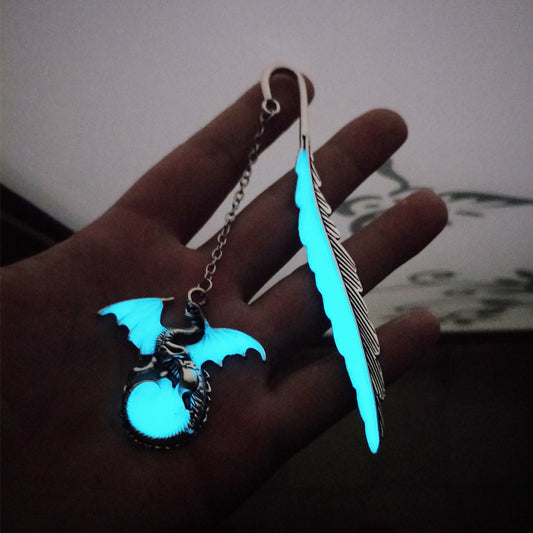Vintage Metal Luminous Feather Flying Dragon Bookmark